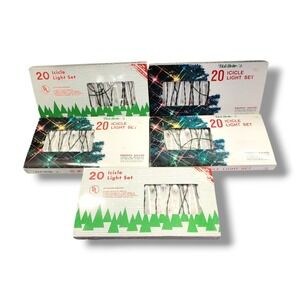 Vintage 80's Indoor/Outdoor 20 Icicle Light Set Multicolor 120V Lot Of 5 New